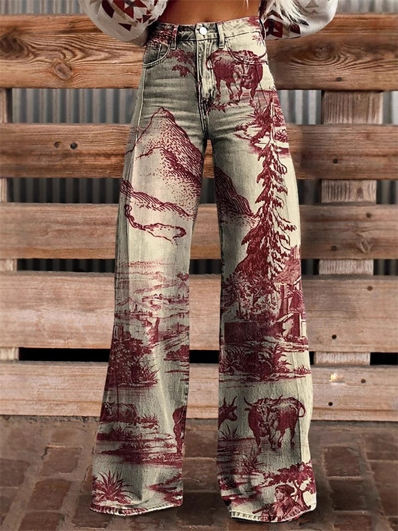 Retró Boho 1970-es évek Nadrágok Széles szárú nadrág Hippi Diszkó Magas derék Retro western pin-up Műfarmer stílus Női Farsang Alkalmi / Napi zenei fesztivál Retro témájú buli Felnőttek Nadrágok 2025 - $35.99 –P3