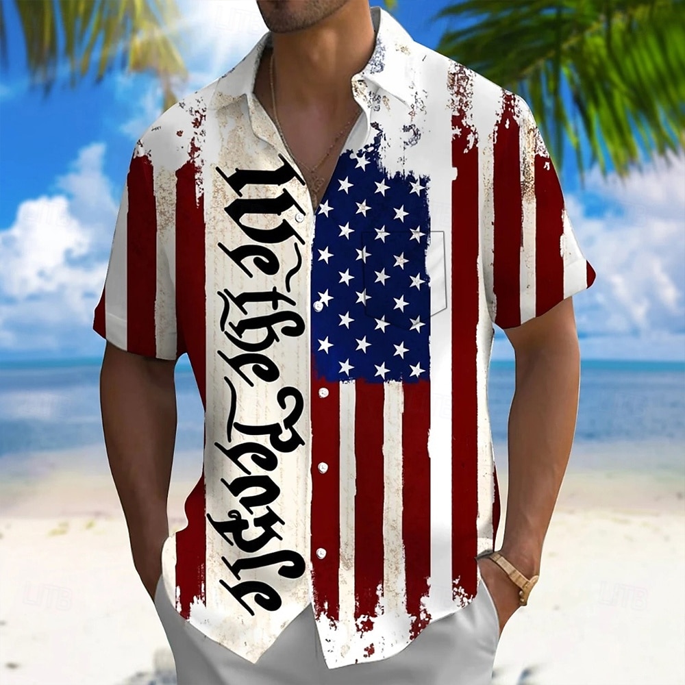 2026年 独立記念日メンズアメリカUSフラッグウィザピープル愛国的なシャツ夏シャツボタンアップシャツ短袖ファッションカジュアルホリデーサマー春ターンダウン3Dプリント  コレクション – $25.99 –P1
