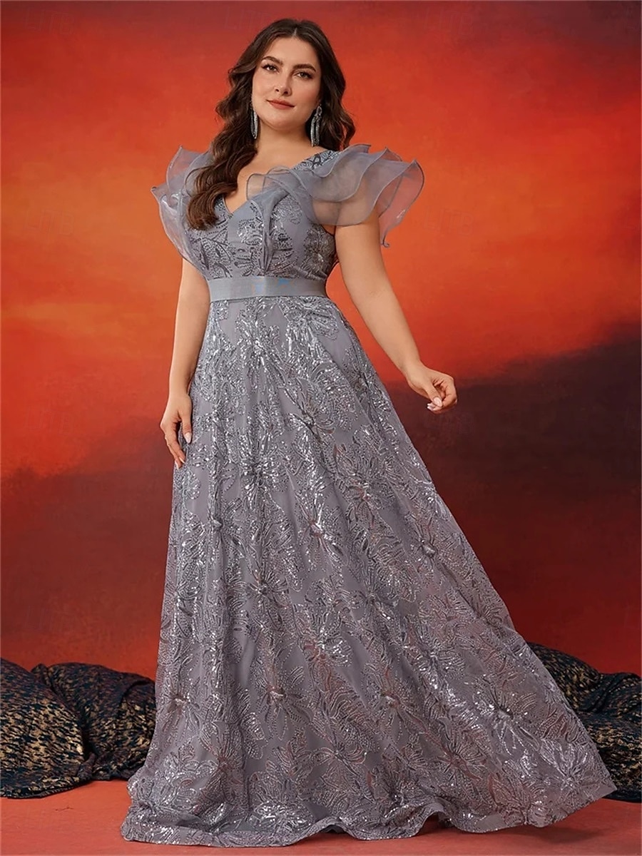 A-line šaty pro plussize elegantní šaty pro postavy formální svatební dlouhé bez rukávů véčkový krajkový s flitry 2025 - $124.99 –P4