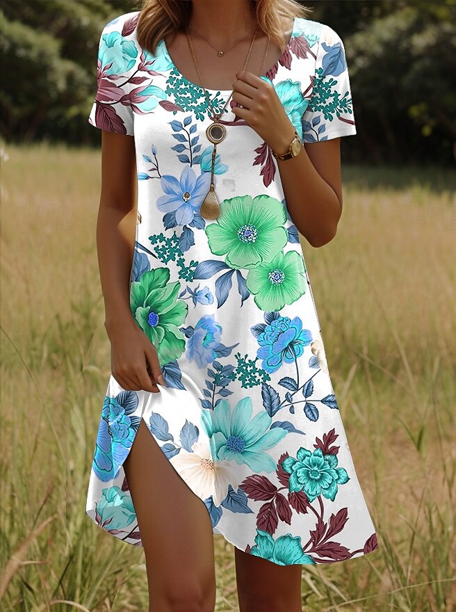 Damen Minikleid T-Shirt-Kleid Sommerkleid A Linie Kleid Urlaub Lässig Strand Täglich Ferien Date Normale Passform Blumen Grafik Kurzarm V Ausschnitt Rosa Blau Purpur Sommer 2025 - $23.99 –P3