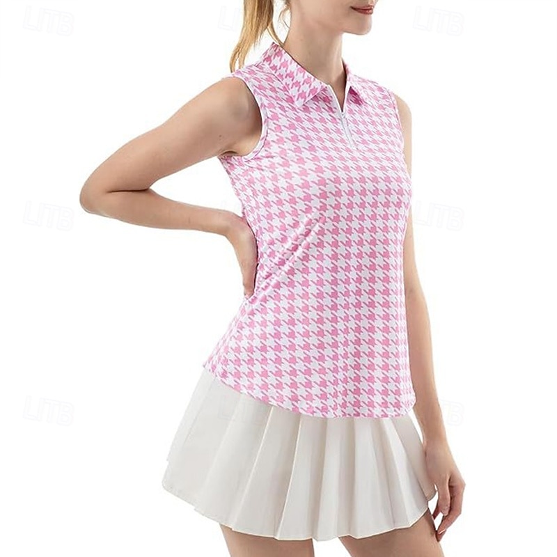 Femmes Pied-de-poule Floral T-shirt de sport Chemise de tennis Sans manches Imprimé UPF50+ Séchage Rapide Tennis Le golf Badminton Col zippé T-shirt Top Rose Bleu Vêtements de tennis de 2026 ? $22.99 –P1