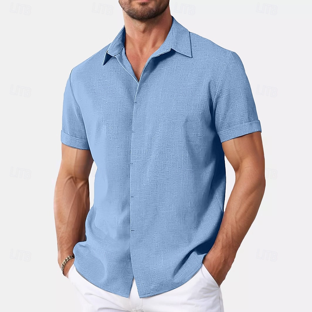 Men's Shirt Linen Shirt Summer Shirt Casual Shirt Beach Shirt Button Down Shirt Plain Casual Daily Black White Pink Blue Short Sleeve Collar Summer Clothing Apparel 2025 - $21.99 –P6