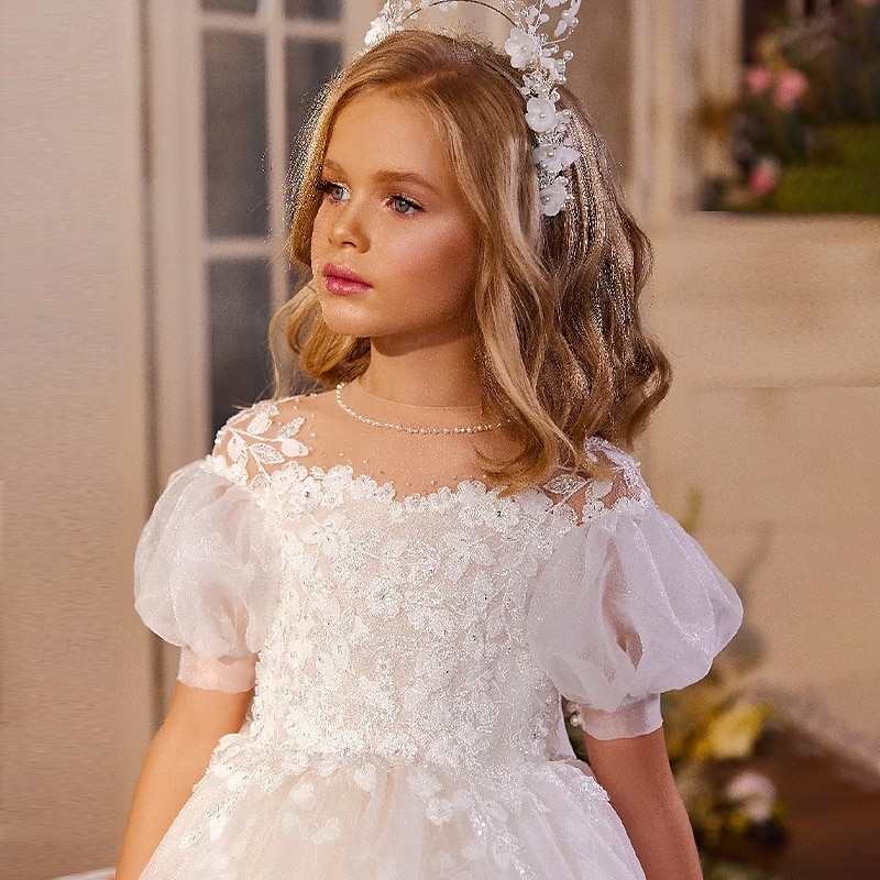 Vestido de Menina das Flores para Quinceanera Comprido de Tulle com Estilo Real e Corte Príncipe para Meninas de 3 a 16 Anos de 2025 por $109.99 –P3