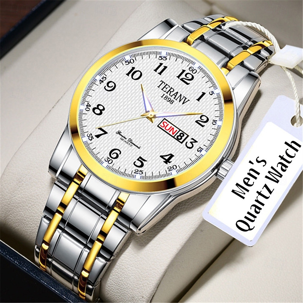 Modieuze Heren Stalen Band Quartz Horloge met Eenvoudig Ontwerp Cirkelvormige Wijzerplaat Dubbele Kalender IPX7 Waterdicht Nachtlicht Horloge Business Horloge 2026 - $22.99 –P3
