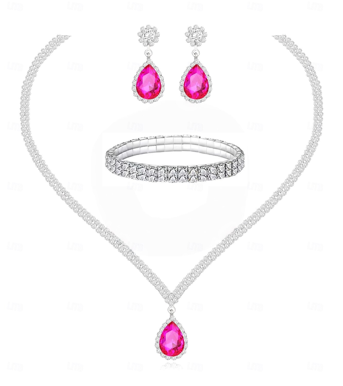 Set di gioielli da sposa, 1 set di orecchini con strass e zirconi, collana e braccialetti, elegante set di gioielli artistici alla moda da donna per matrimoni, feste e abiti da sera. del 2025 a $30.99 –P6