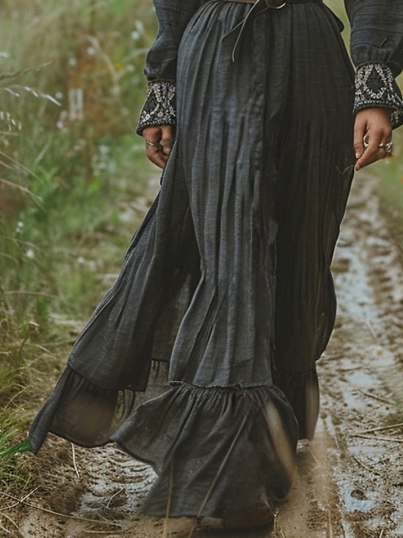 Pentru femei Rochie Lunga Rochie Maxi Rochie casual Rochie leagăn Rochie de vară Rochie Boho Epocă Vacanță Zilnic Concediu Fit regulat Grafic Manșon Lung În V Negru Vară 2025 - $32.99 –P3