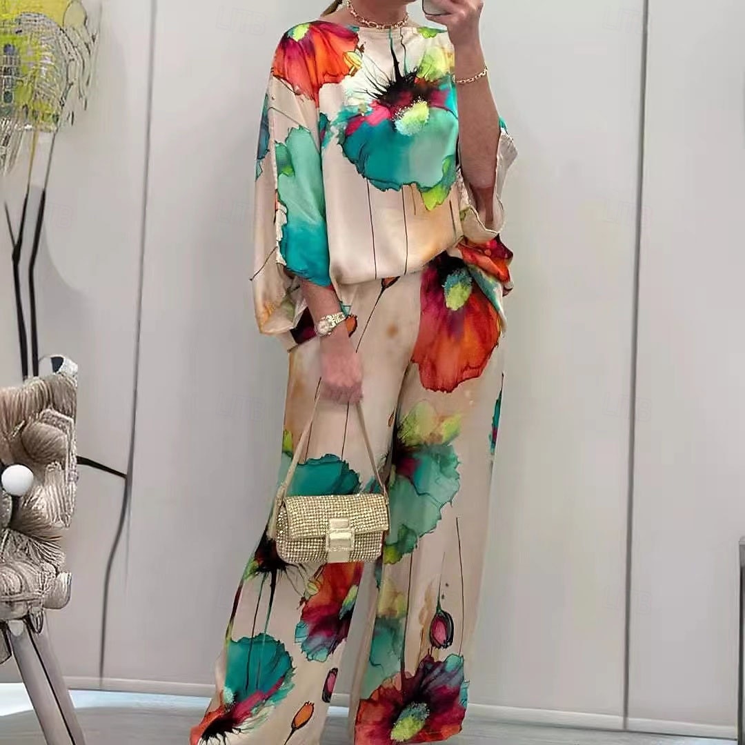 Dame Mărime EU / US2 Pieces SetsModă Stilat Trening Bolero Top Lungime Manșon 3/4 Rotund Floral Imprimeu Purtare Zilnică Negru Galben Roz Îmbujorat Toate Sezoanele Potrivire Largă 2025 - $26.99 –P4