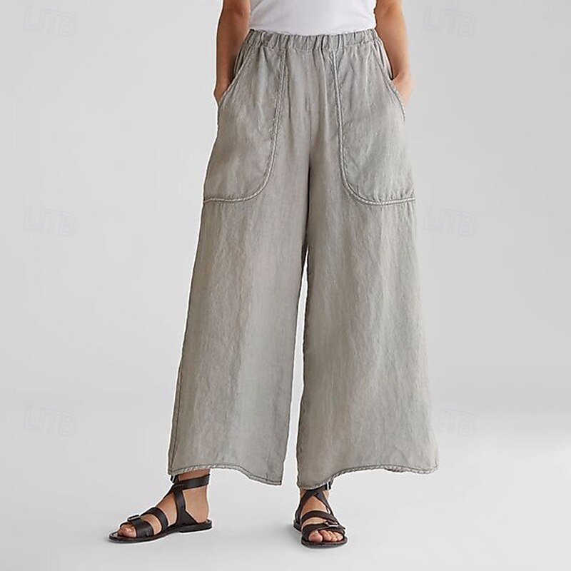Mujer Pantalones de lino y algodón pantalones Moda Ropa de calle Longitud total Cintura Media Plano Bolsillo Cintura elástica Confortable Al Aire Libre Cómodo Vacaciones Noche Negro Verde Ejército 2025 - $24.99 –P5