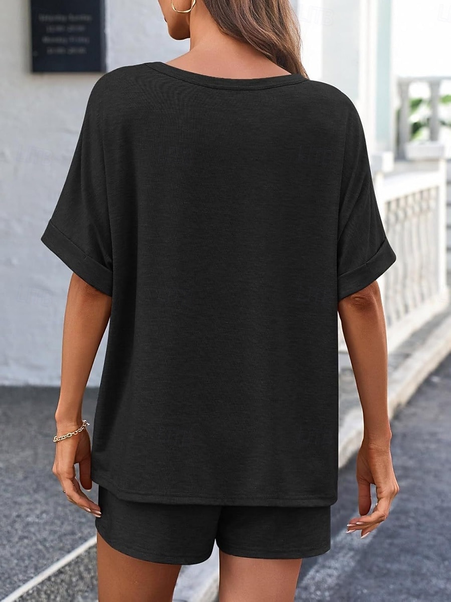 Dam Set med shorts Bolero Top Kortärmad Rund hals Ensfärgat Snörning Mode Streetwear Ledigt Dagligen Utomhus Blå Svart Brun Sommar Lös passning 2026 - $31.99 –P9