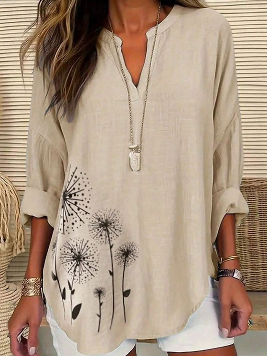 Dame Bluse Blomstret Grafisk Elegant Stilfull Langermet V-hals Vanlige topper Daglig Ferie Trykt mønster Blå Lilla Grønn Kakifarget Sommer Vår 2025 - $24.99 –P2