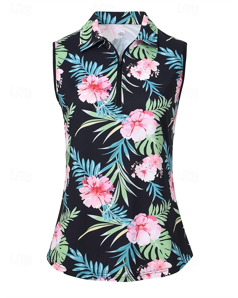 Per donna Floreale Maglia da tennis Senza Maniche Stampato UPF50+ Asciugatura Rapida Tennis Golf Badminton Collo con zip Maglietta Top Rosa Verde Abbigliamento da tennis del 2026 a $22.99 –P3