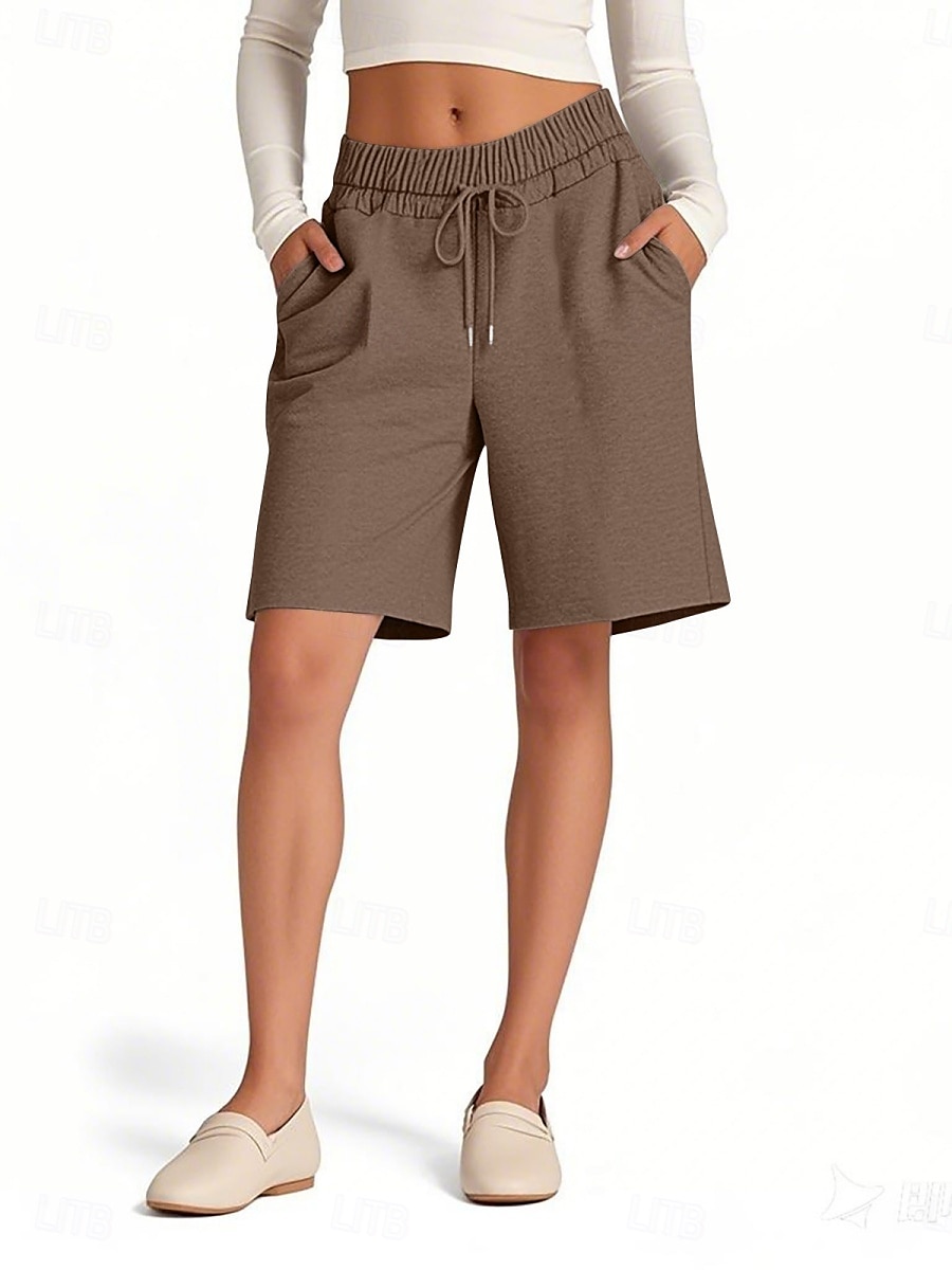 Shorts de mujer Chinos Vacaciones Moda Streetwear Cortos Cintura Alta Sólido Con Bolsillo Cintura Elástica Cómodos Suaves Confortables Elásticos Al Aire Libre Calle Rosa Azul Marino Marrón Gris 2025 - $17.99 –P2