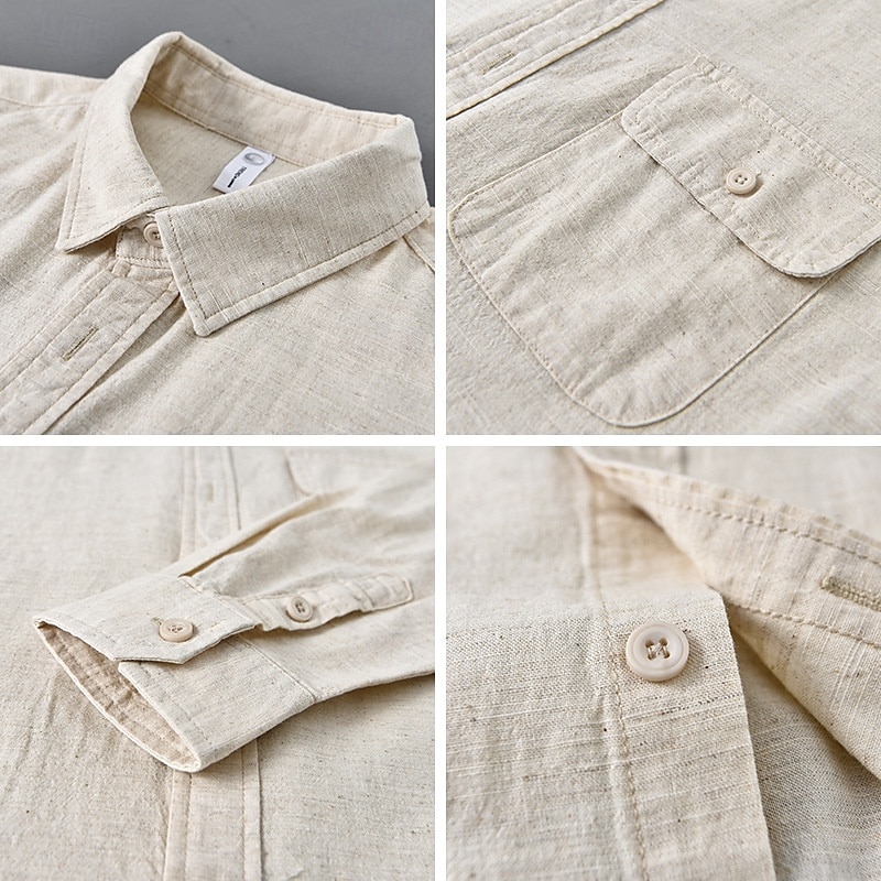 Men's Shirt Linen Shirt Casual Shirt Button Up Shirt Cotton Shirt Plain Vacation Hawaiian White Navy Blue Blue Beige Long Sleeve Lapel Spring Fall Clothing Apparel Button-Down 2025 - $42.99 –P4