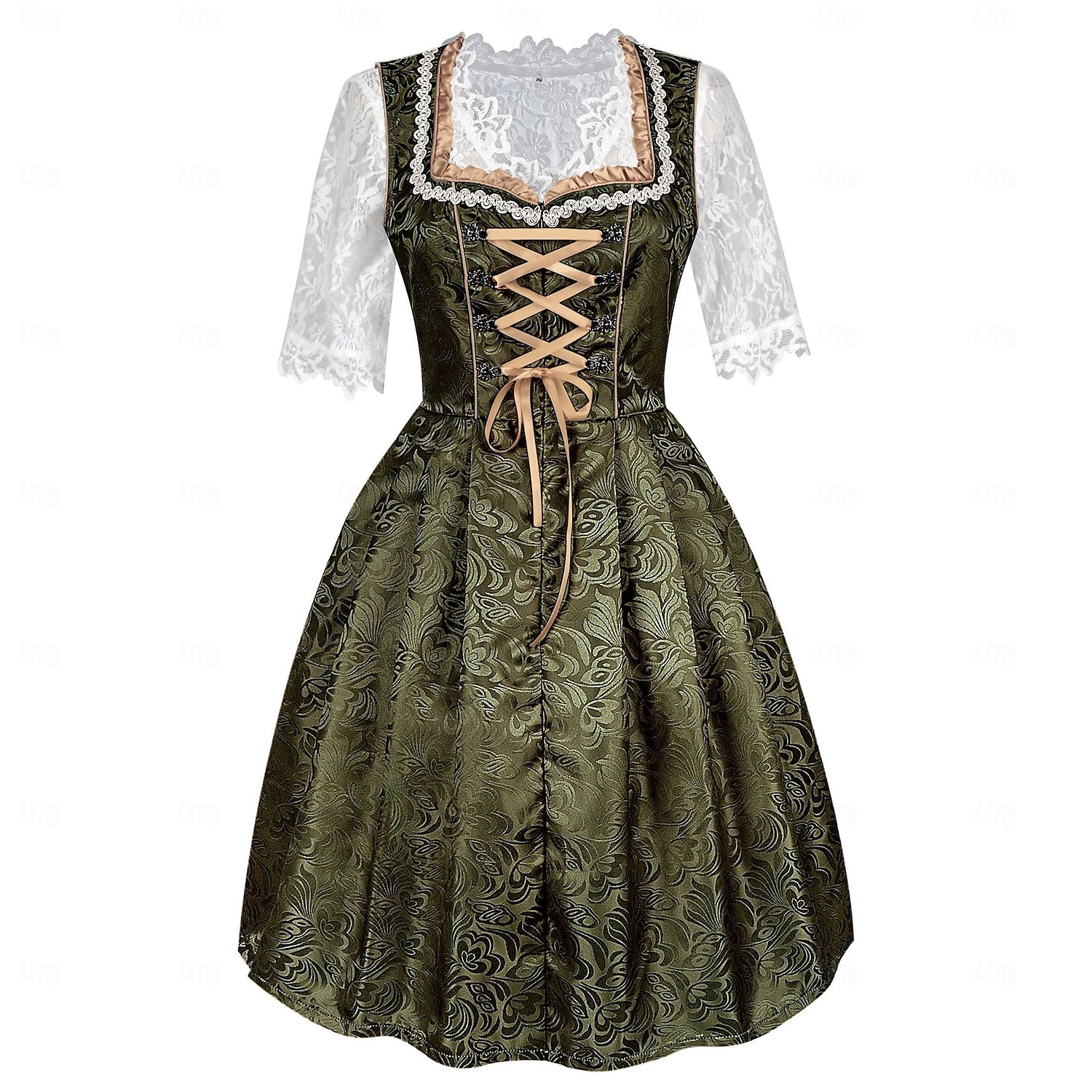 Női Zöld Csipkés Dirndl Ruha Köténnyel és Blúzzal Oktoberfest Wiesn Sörfesztiválra 2025 - $73.99 –P3