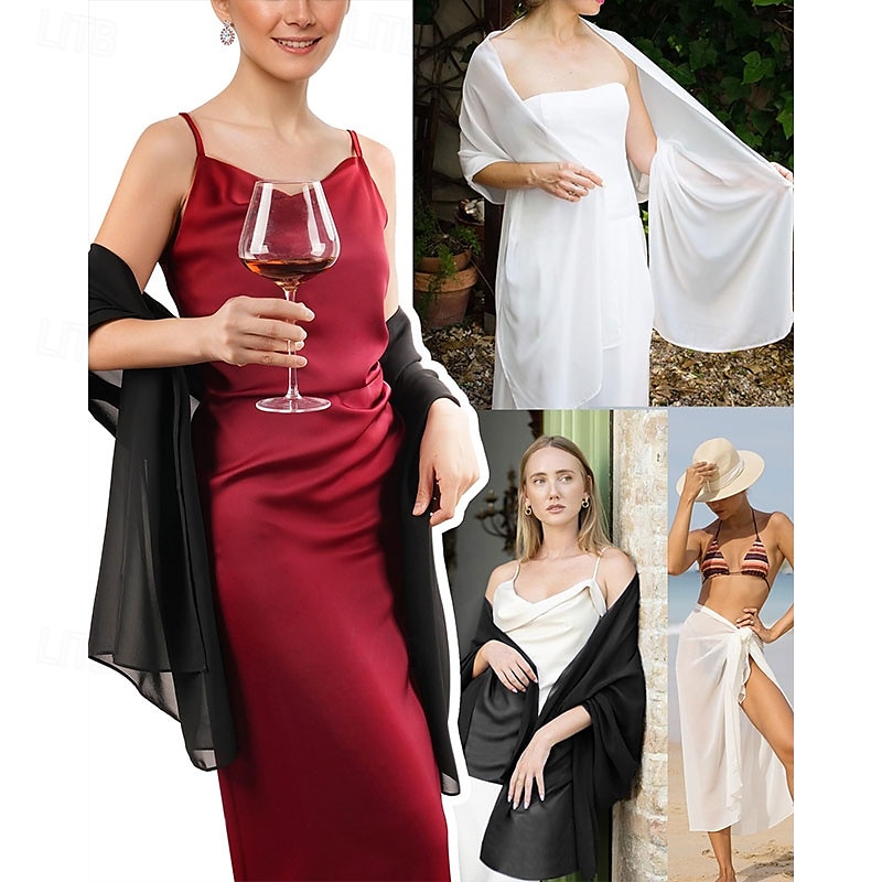 chiffonsjal til dame, aftenkjoler, mykt skjerf, formelt bryllup, brudeskjerf 2025 - $46.99 –P3