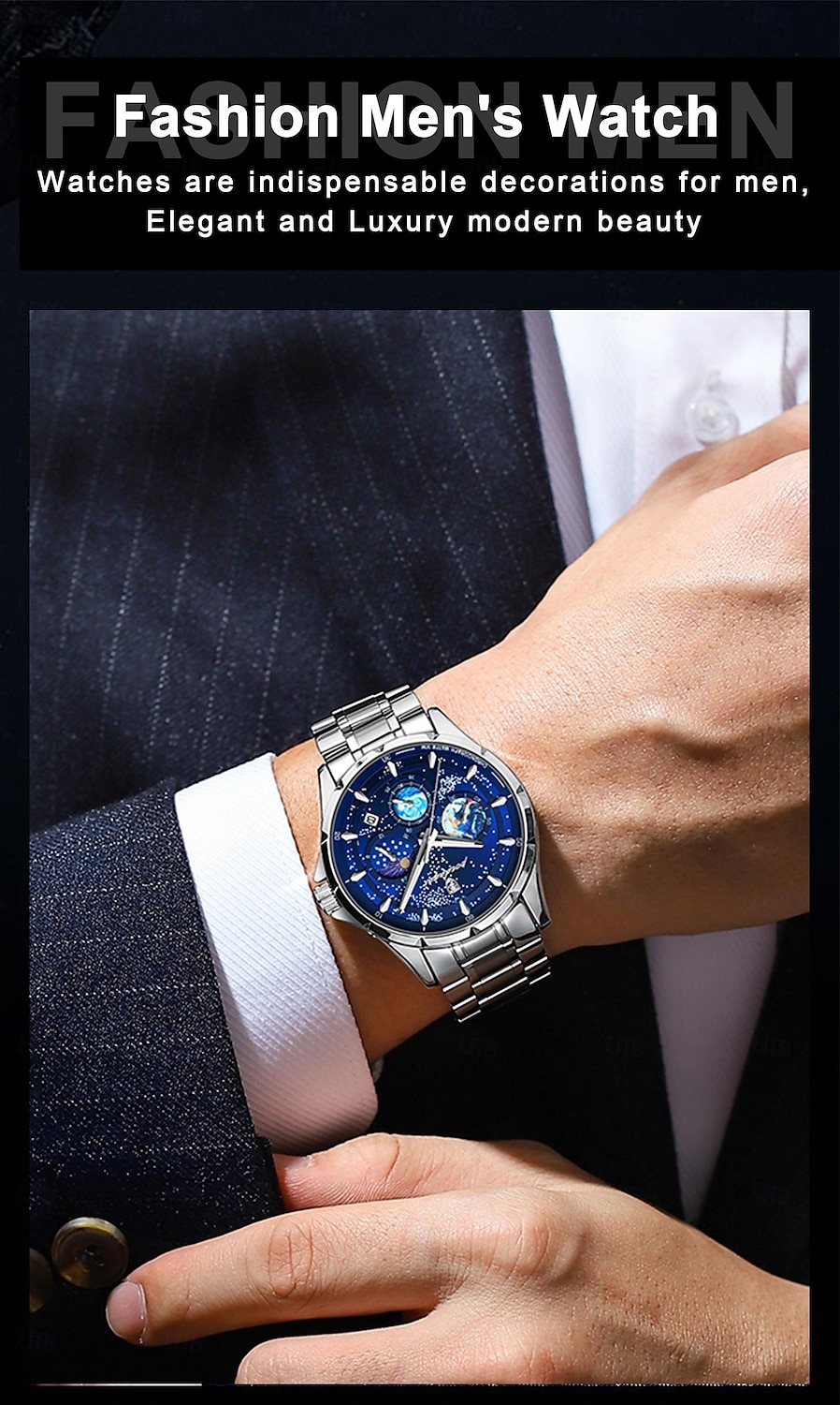 916 Men's Stainless Steel Watch – Luminous Dial, Multi-Function Quartz Movement, Calendar, 3ATM Waterproof, Elegant Business Style 2025 - $39.99 –P3