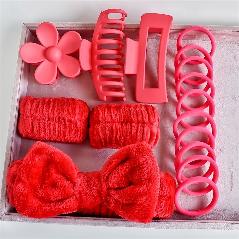 Conjunto de 16 faixas de cabeça para cuidados com a pele, conjunto de faixas de cabeça para lavagem facial, spa e maquiagem, incluindo 1 faixa de cabelo, pulseira, 3 grampos de cabelo e 10 elásticos de 2025 por $9.49 –P7