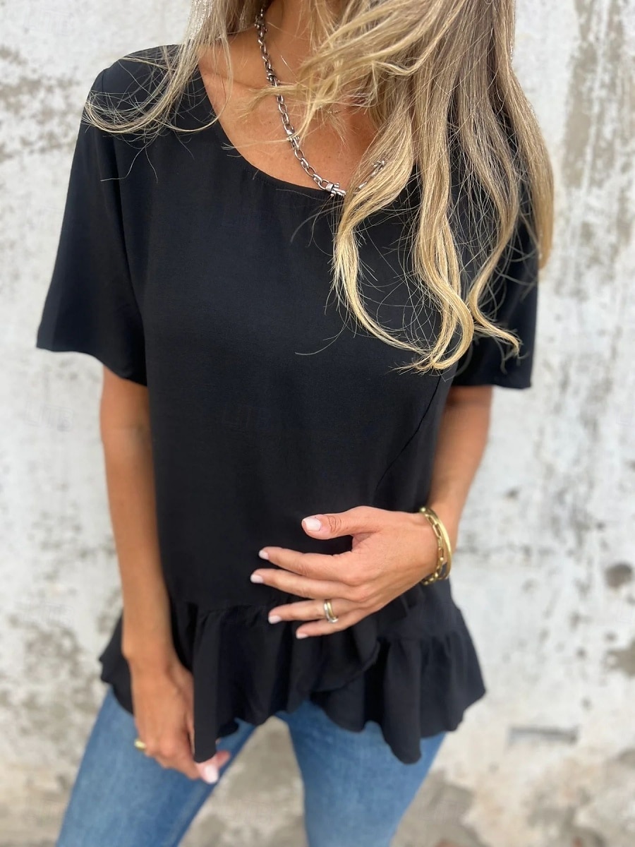 Pentru femei Tricou Grafic Modă Modern Casual Manșon scurt Stil Nautic Topuri obișnuite Zilnic Sfârșit de săptămână Bufantă Asimetric Negru Alb Roz Îmbujorat Albastru piscină Vară 2025 - $18.99 –P18