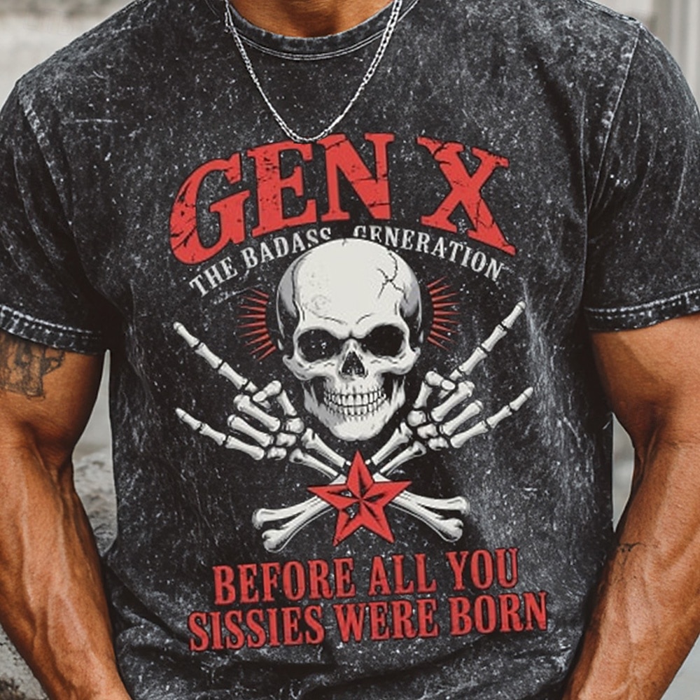Maglietta grafica da uomo con lavaggio vintage design teschio della generazione bastarda Gen X del 2026 a $17.49 –P2
