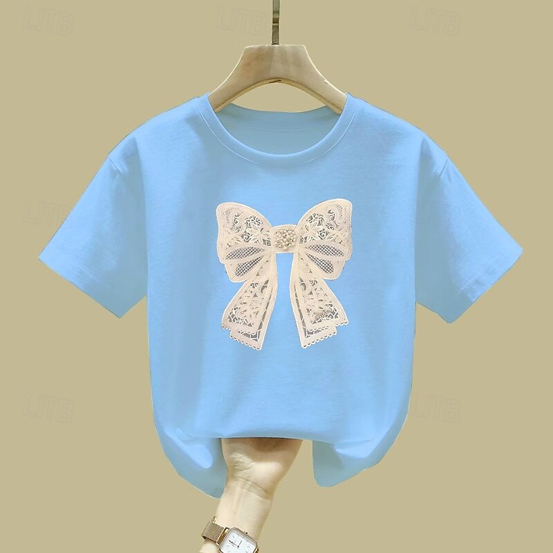 Barn Flickor T-shirt Grafisk Utomhus Tryck Kortärmad Crewneck Mode 4 år + Sommar Svart Vit Gul 2025 - $6.99 –P4