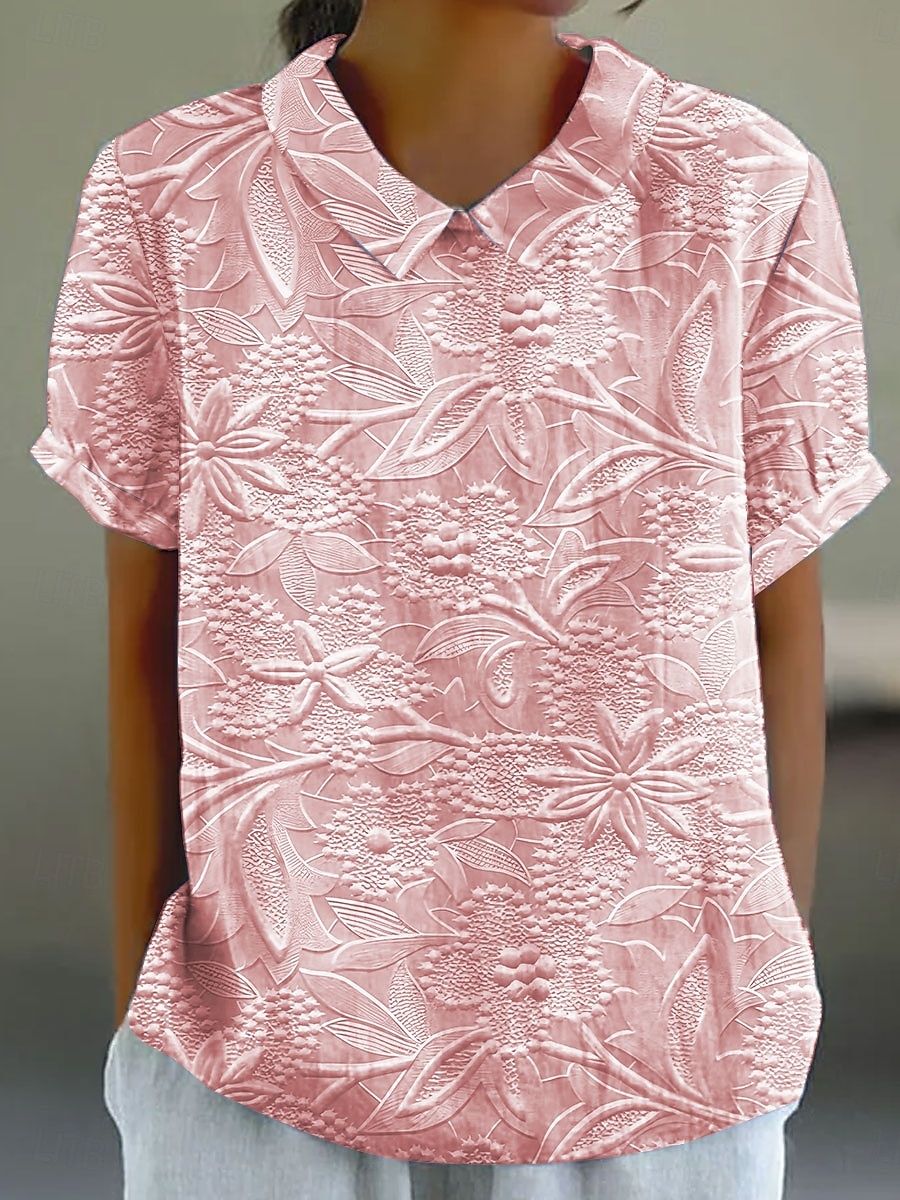 Dame Bluse Blomstret Grafisk Årgang Stilfull Fritid Kortermet Skjortekrage Vanlige topper Arbeid Daglig Trykt mønster Rosa Blå Beige Sommer Vår 2025 - $23.99 –P2