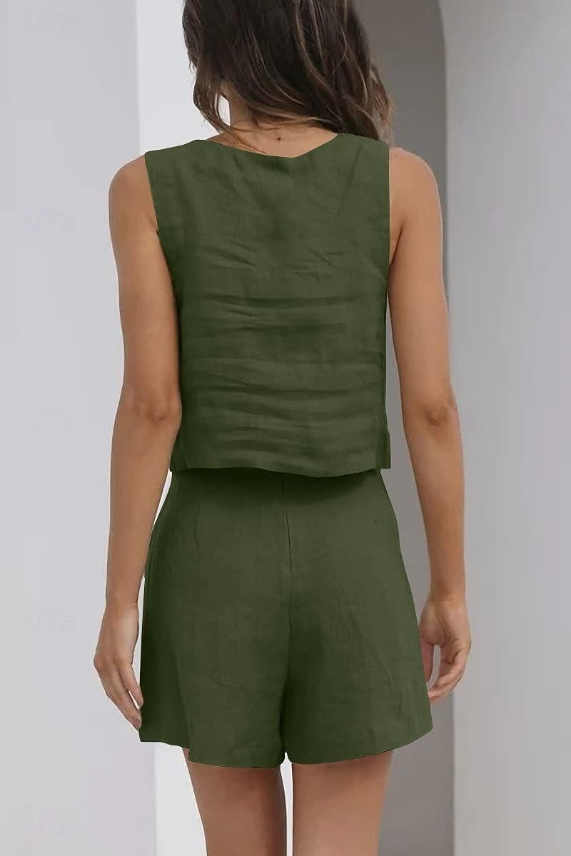 Femmes Actif Basique Ensembles en coton et lin Sans manches Col carré Couleur Unie Décontracté Quotidien Noir Rose Claire Vert Véronèse Été Coupe régulière de 2025 ? $25.99 –P3
