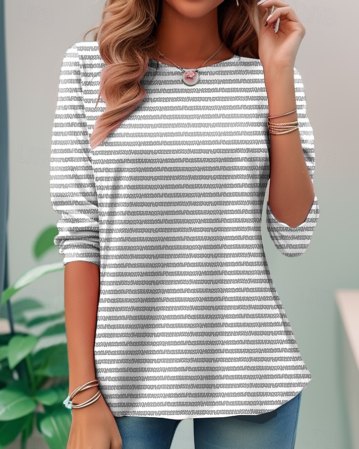 Damen T-Shirt Langarm Rundhals Langarm Tunika Grafik Gestreift Elegant Vintage Reguläre Oberteile Täglicher Ausgehen Wochenenddruck Pink Blau Lila Orange Grün Vorherbst 2026 - $24.99 –P6