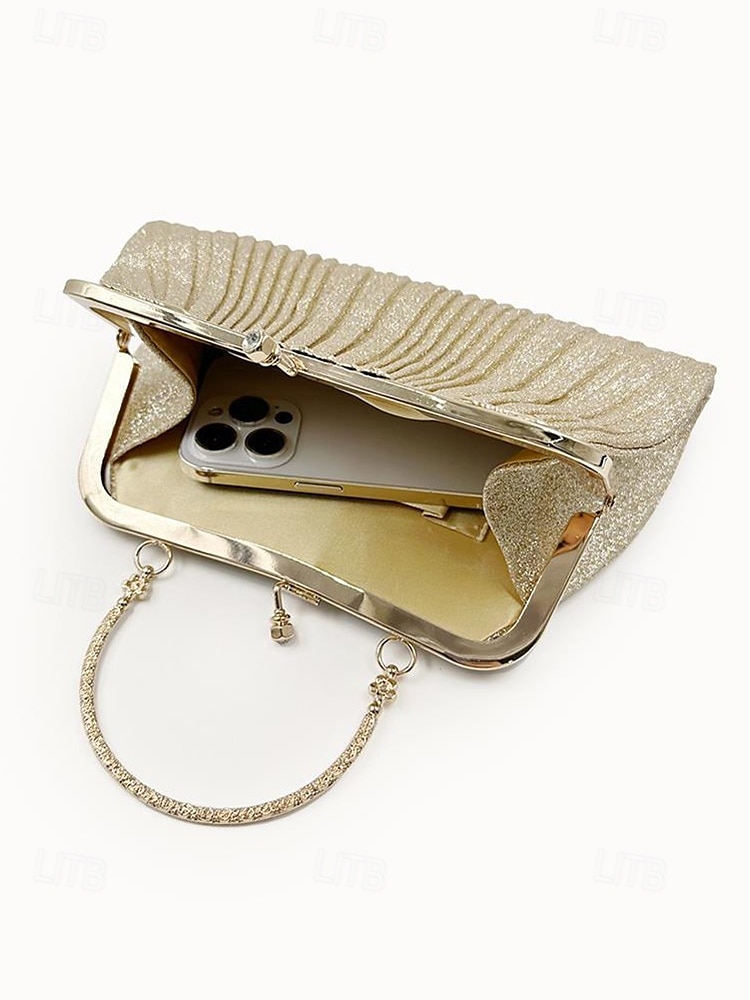 Poșetă de seară plisată cu sclipici pentru femei, cu mâner vintage auriu – geantă elegantă și formală pentru nunți, petreceri și cocktailuri 2025 - $24.99 –P7