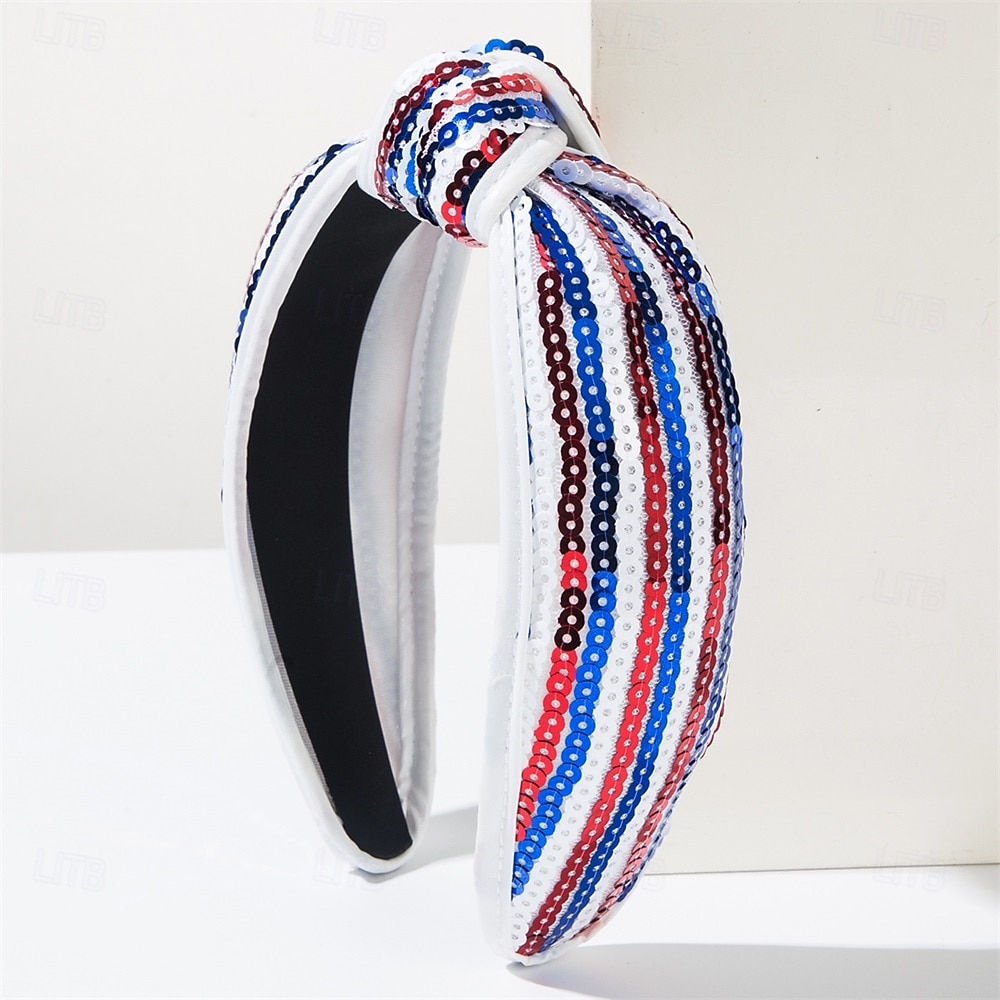 4 juli hoofdband voor vrouwen en meisjes, 4 juli geknoopte hoofdband, rood, wit en blauw, met pailletten en kralen versierde patriottische haarband, Amerikaanse vlag, Amerikaanse onafhankelijkheidsdag 2025 - $12.49 –P10