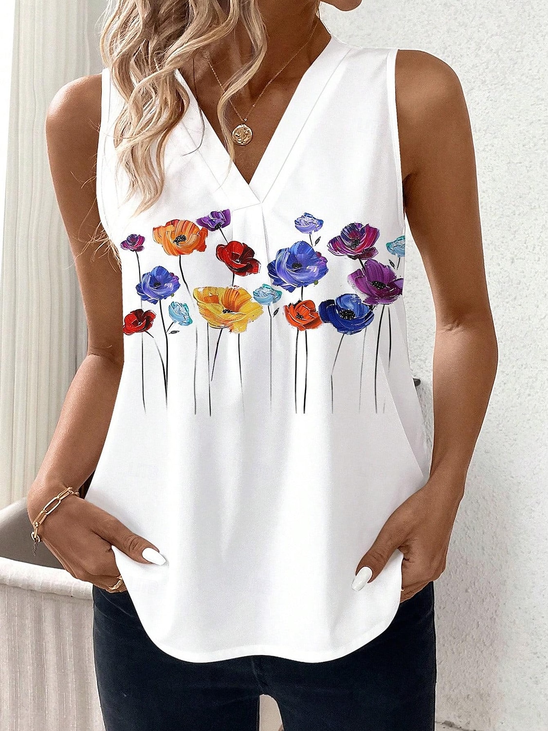 Γυναικεία Καμισόλ Tank Top Φλοράλ Γραφική Γεωμετρικό Κομψό Στυλάτο Βασικό Αμάνικο Λαιμόκοψη V Κανονικά μπλουζάκια Καθημερινά Στάμπα Λευκό Κίτρινο Θαλασσί Πράσινο του τριφυλλιού Καλοκαίρι Άνοιξη 2025 - $19.99 –P9