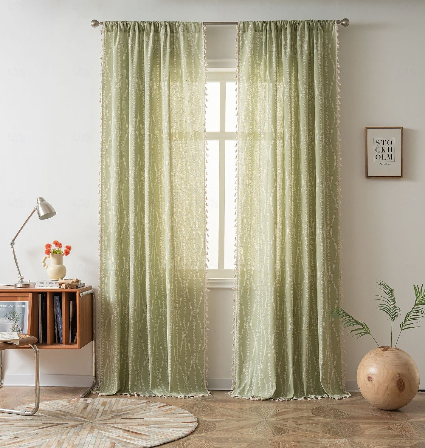 Boho Curtains Printed Cotton Linen Rod Pocket Vintage Farmhouse Bohemian Tassels Window Treatment 1 Panel Terracotta Stripe Florals for Bedroom Dining Room 2026 - E£1801.22 –P7