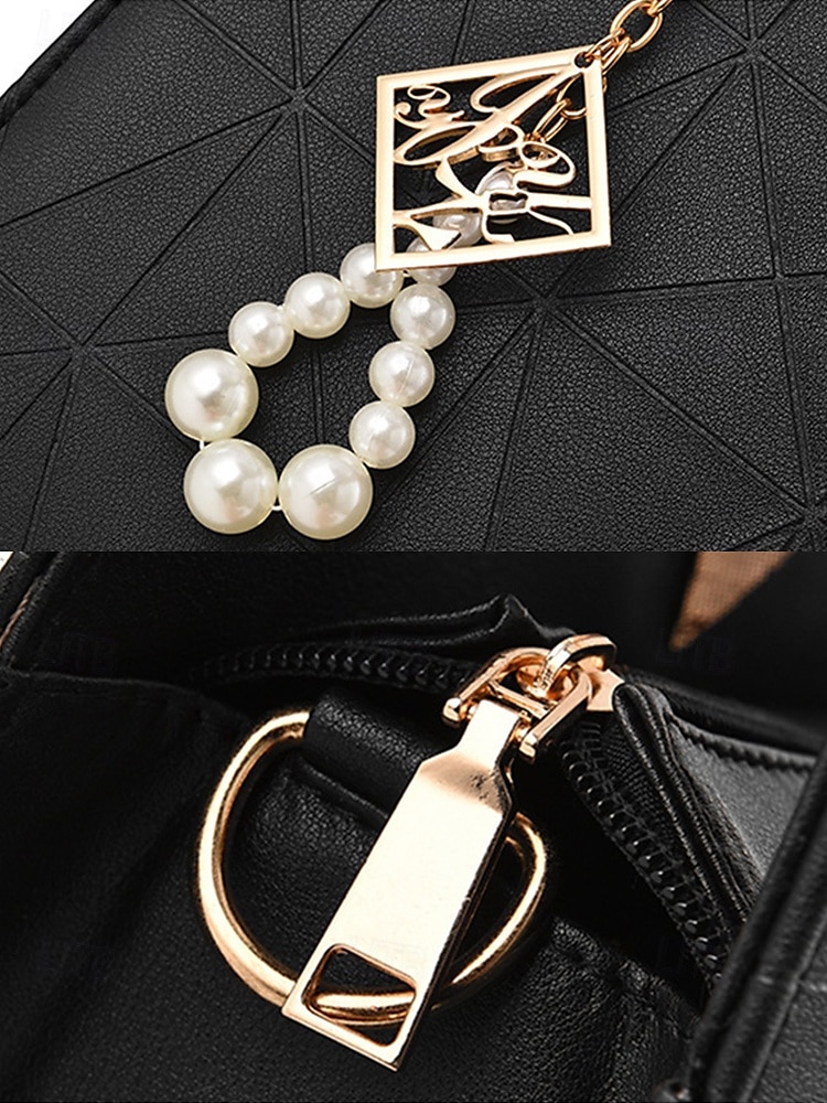 Dámská kabelka z umělé kůže s perlovým přívěskem – elegantní geometrické horní ucho a crossbody kabelka do kanceláře, na každodenní dojíždění a formální příležitosti 2025 - $26.99 –P9