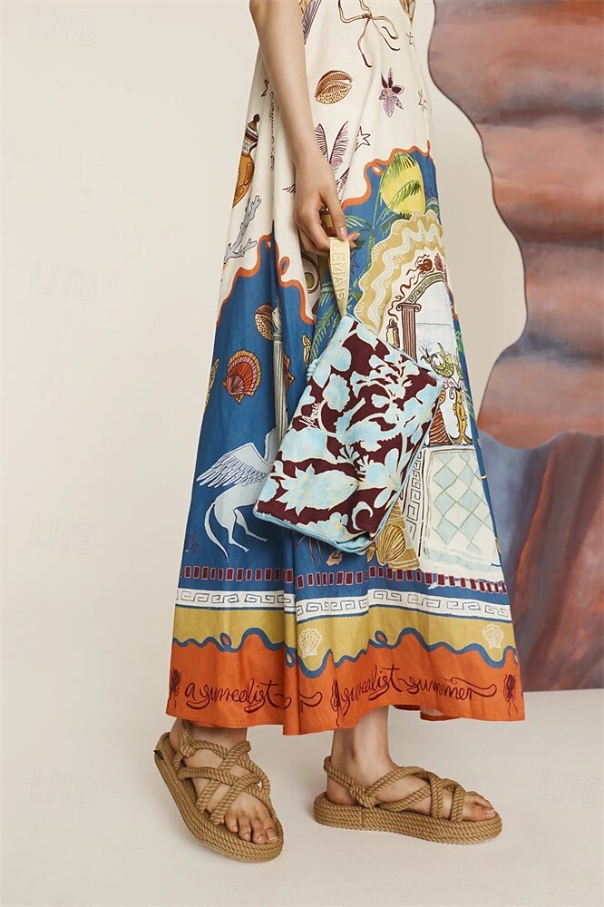 Women's Long Dress Maxi Dress Cotton Linen Dresses Casual Dress Fashion Outdoor Party Holiday Regular Fit Color Block Sleeveless Spaghetti Strap Orange Summer 2025 - $38.99 –P7
