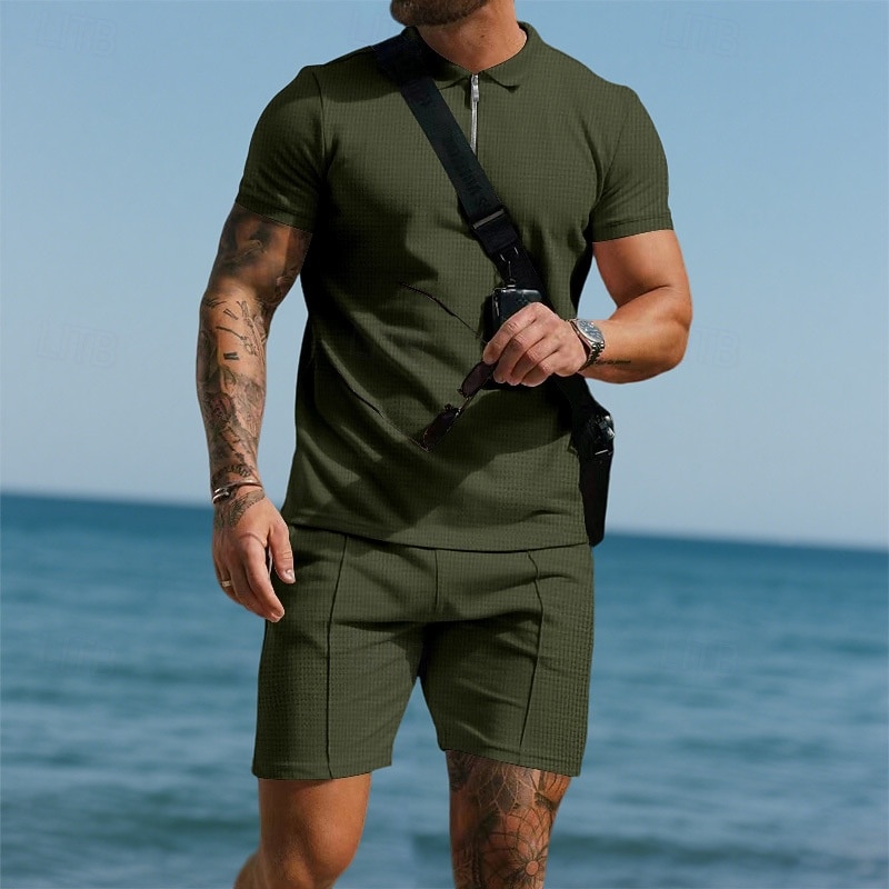 Per uomo Polo Polo con zip a un quarto All'aperto Abbigliamento quotidiano Bavero Manica Corta Moda Hawaiano Semplice 2 Pezzi Estate Vestibilità regolare Nero Bianco Blu marino Blu reale Verde Cachi del 2026 a $28.99 –P20
