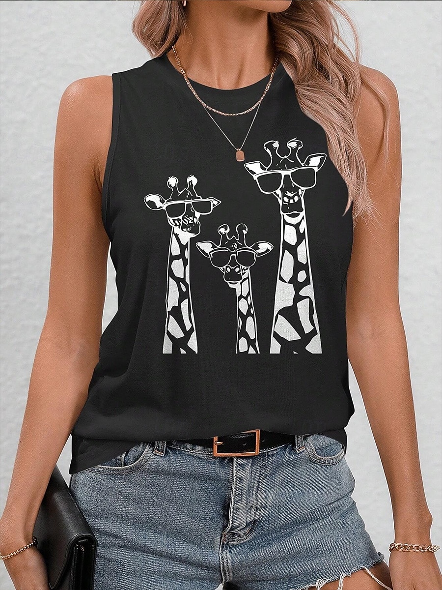 Femmes Débardeur caraco Imprimé Graphique Animal Lettre ancien Occasionnel Sans manches Col ras du cou Hauts Réguliers Quotidien Noir Blanche Beige Été Printemps de 2026 ? $19.99 –P4