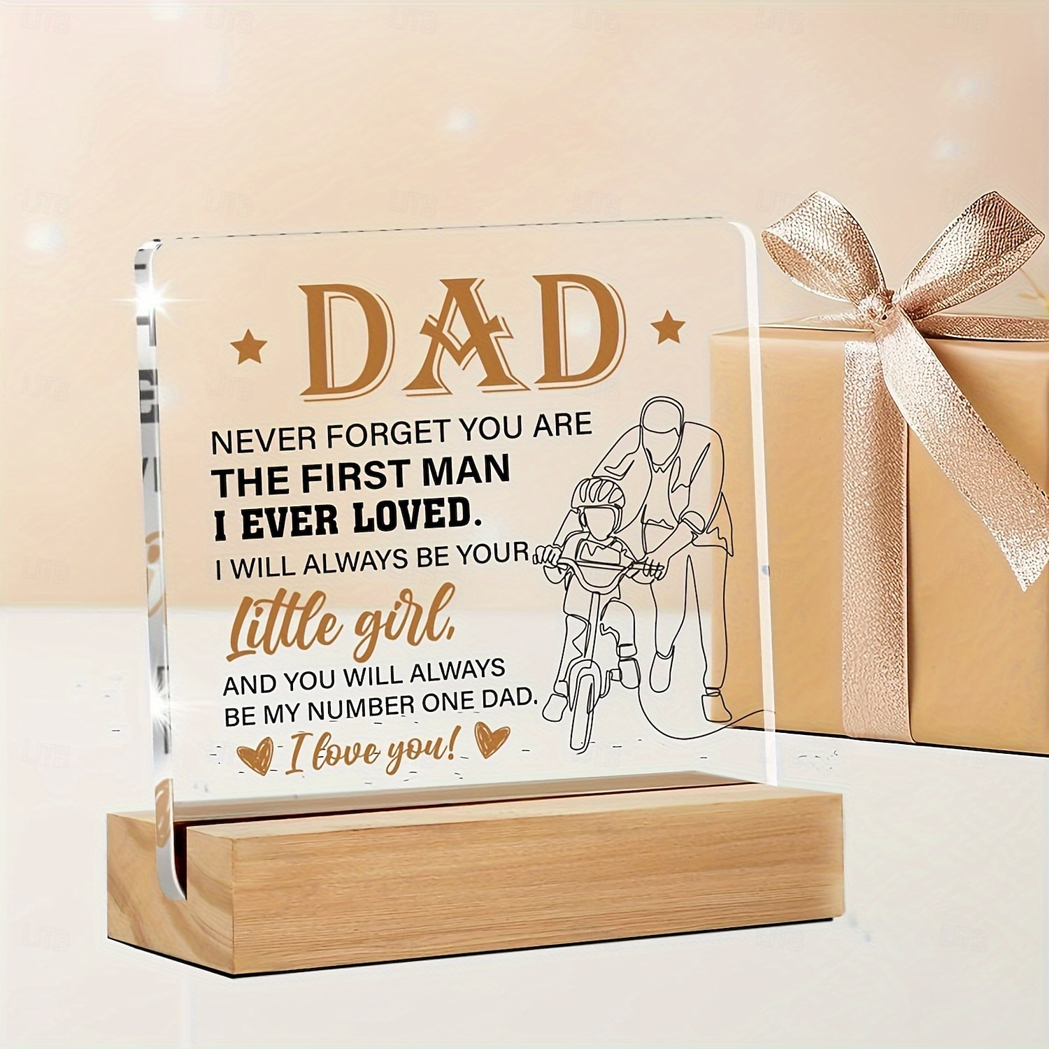 Δώρο μπαμπά από κόρη, κάθετη ακρυλική πλάκα με ξύλινη βάση, εγκάρδιο δώρο για την ημέρα του πατέρα ή τα Χριστούγεννα, δεν χρειάζεται ρεύμα, δεν χρειάζεται φτερό 2026 - $13.99 –P2