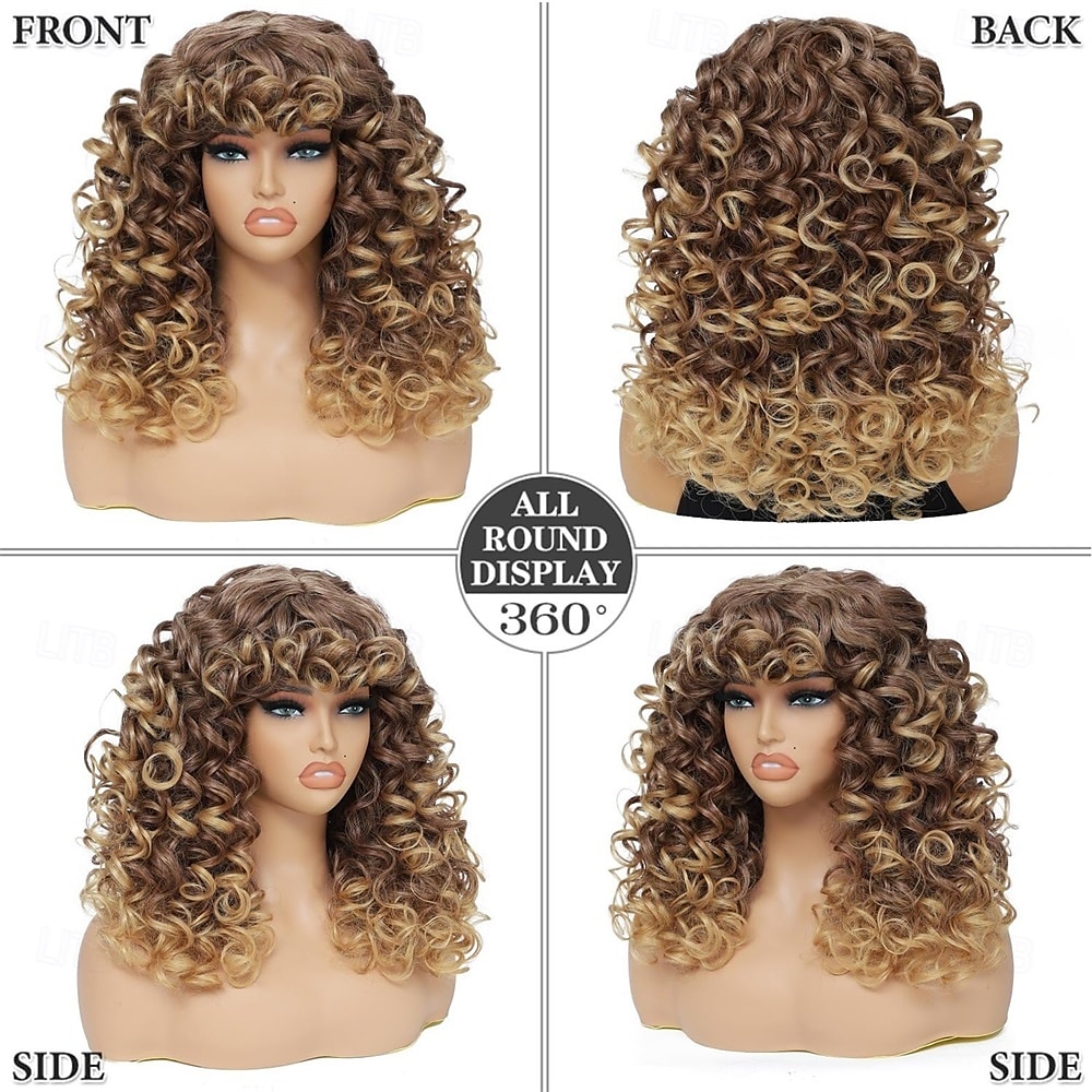 Krullende Pruik Grote Krullende Pruiken voor Witte Zwarte Vrouwen 20 Inch Lange Krullende Afro Pruik met Pony Synthetisch Haar Vervangingspruiken voor Cosplay en Dagelijks Ombre Blonde Halloween 2025 - $27.99 –P6