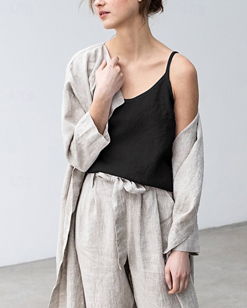 Per donna Gilet in cotone e lino Blusa Canotta a canotta Semplice Moderno Casual Senza Maniche Scollo a V Top Regolari Quotidiano Uscire Nero Bianco Viola Estate del 2025 a $29.99 –P4