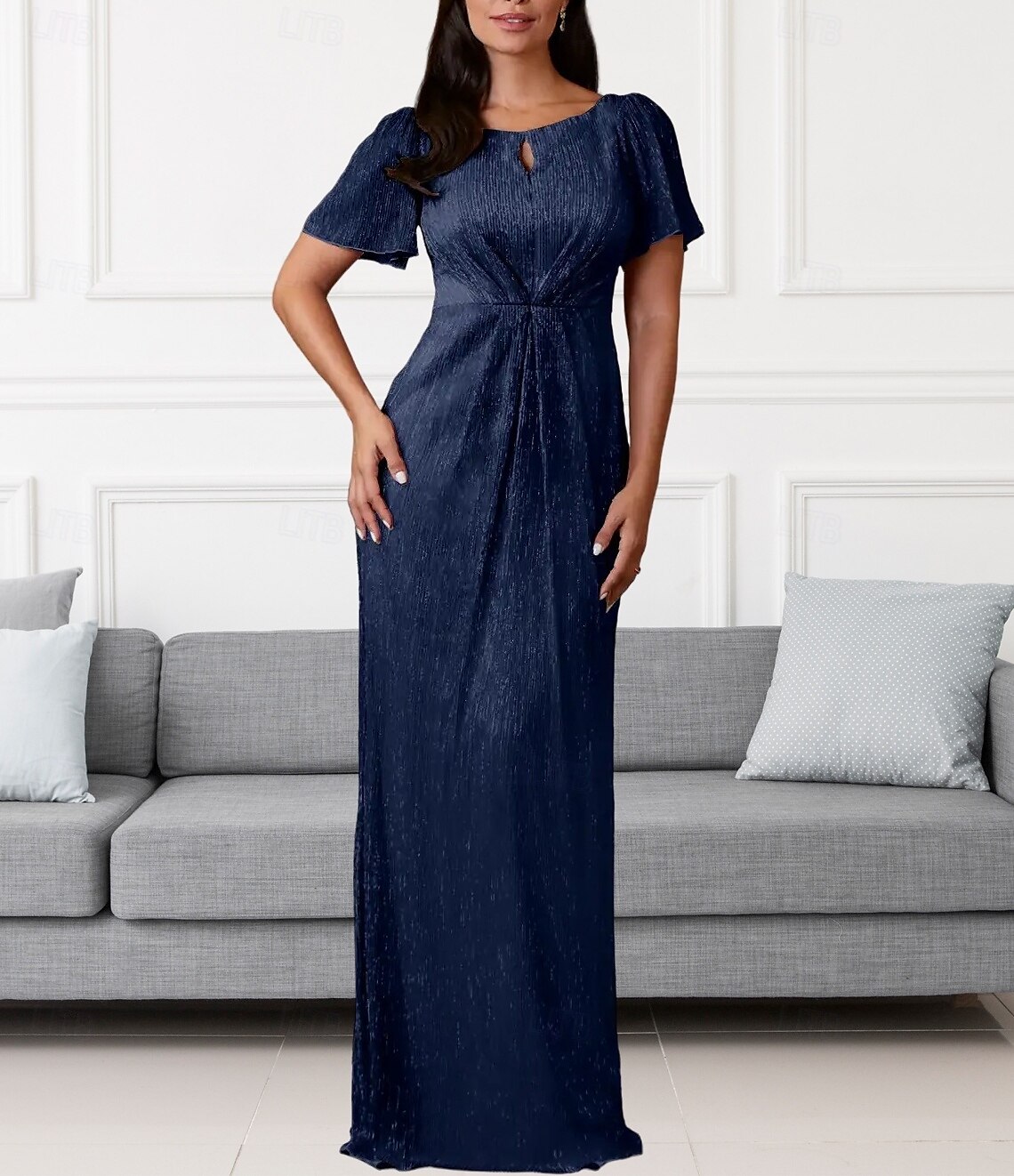 A-Linie Brautmutterkleid Hochzeitsgast Elegant Rundhalsausschnitt Bodenlang Chiffon Kurzarm mit Raffung 2025 2025 - $165.99 –P3