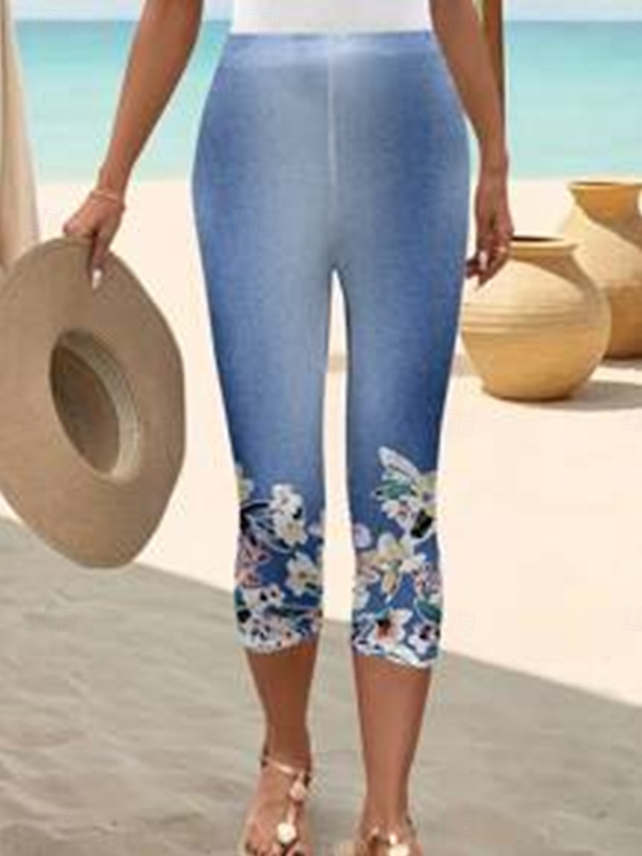 Leggings da donna Pantaloni Capri Stampa 3D Alta Elasticità Moda Vintage Stile etnico Lunghezza polpaccio Vita alta Stampa grafica floreale Elastico Vacanza Strada Casual Blu chiaro Bianco Estate del 2026 a $20.99 –P3