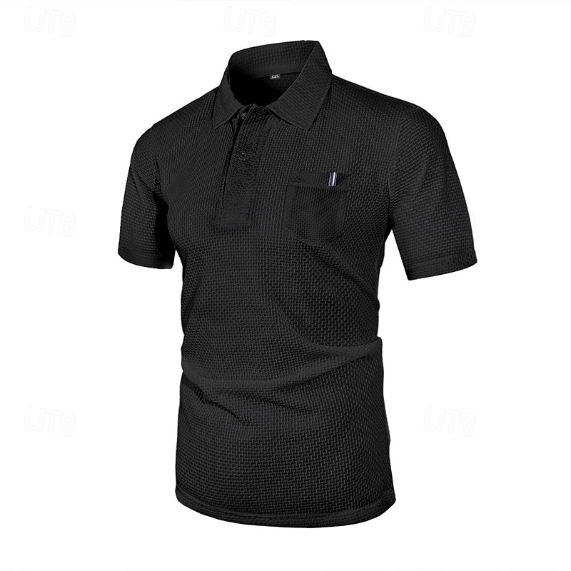 Herren Golfshirt Golf Poloshirts Arbeit Lässig Revers Kurzarm Basic Modern Einfach Knöpfe Jacquard Sommer Normale Passform Schwarz Weiß Marineblau Blau Meerblau Dunkelgray Golfshirt 2025 - $18.99 –P19