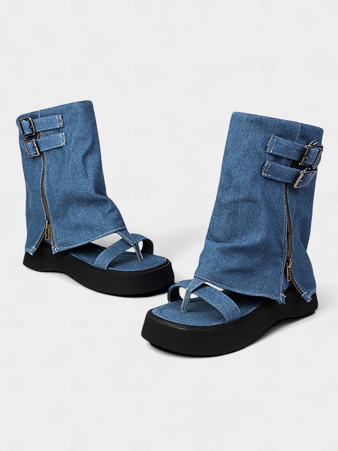 Γυναικεία τζιν σανδάλια με πλατφόρμα Gladiator – ρετρό λεπτομέρεια με αγκράφα, ανοιχτά δάχτυλα, casual στυλ φεστιβάλ για καλοκαιρινό streetwear 2026 - $59.99 –P4