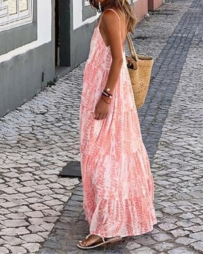 Femmes Robe Longue Maxi Robe Robe Décontractée Robe évasée Robe Nuisette Robe bohème Mode Extérieur Soirée Fête Coupe régulière Teinture par nouage Sans manches Bretelles spaghetti Noir Rose Claire de 2025 ? $26.99 –P2