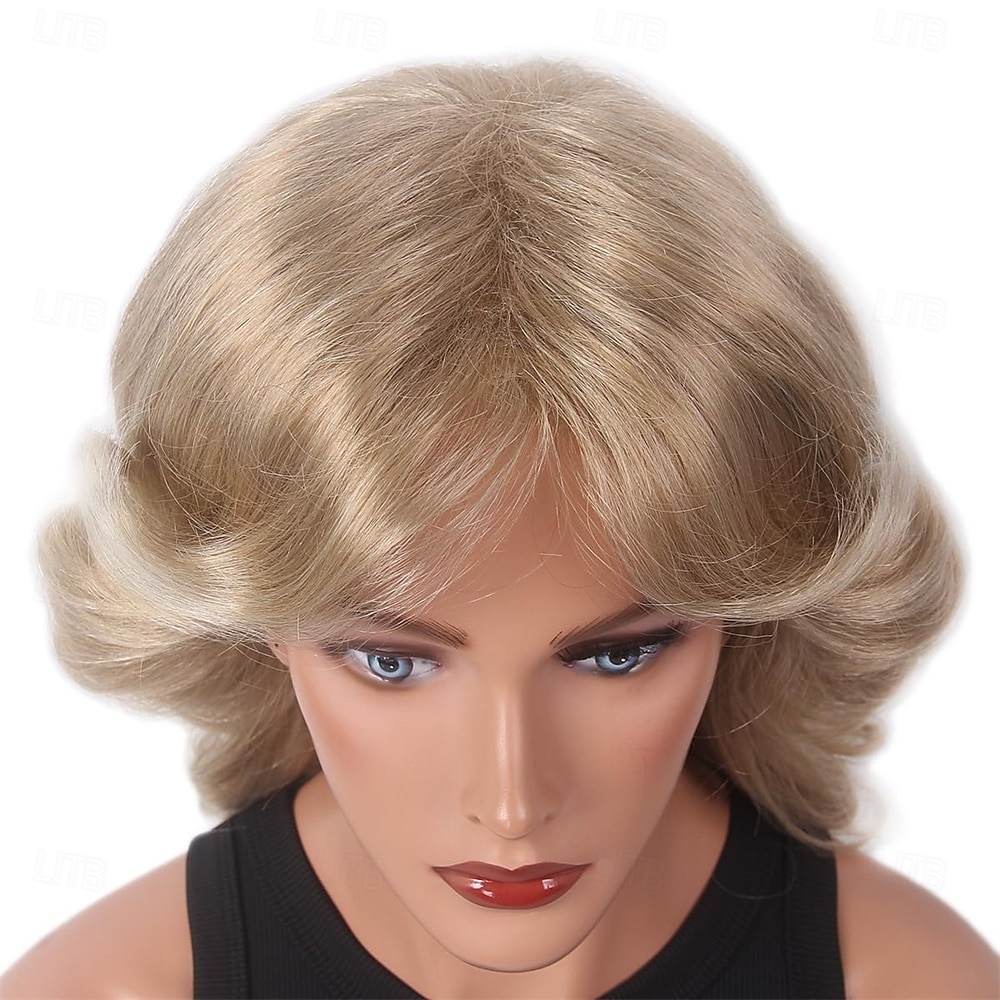 Blond syntetické paruky pro ženy Farrah Fawcett styl 70. let disco tepelně odolná lehká pro vintage cosplay a každodenní použití Halloween paruky 2025 - $27.99 –P4