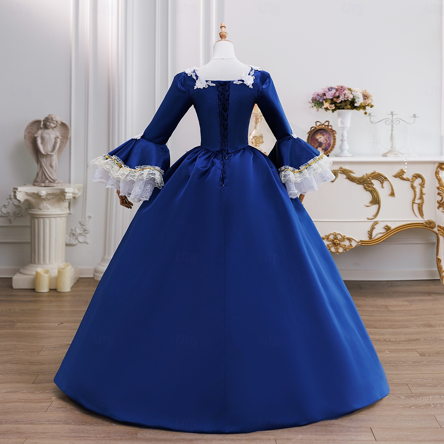 Vintage Rokoko Renaissance Maxi Kleid Normal Ein Hauch Prinzessin Braut Plissiert Gerüscht Prinzessin Rundhals Kostüm Damen Halloween Karneval Maskerade Leistung Party Halloween Erwachsene Ganzjahres 2026 - $232.59 –P4