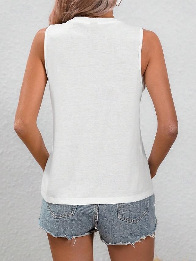 Dame Singleter Grafisk Dragonfly Stilfull Fritid Ermeløs Crew-hals Vanlige topper Daglig Trykt mønster Svart Hvit Rosa Navyblå Blå Sommer Vår 2025 - $17.99 –P2