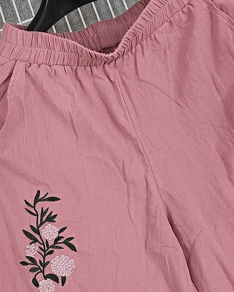 Damen Hose aus Baumwollleinen Stoffhosen Streetwear Boho Volle Länge Natürliche Taille Blume Tasche Elastischer Bund Drucken Bequem Außenbereich Ferien Ausgehen Hellrosa Sommer Normale Passform 2025 - $22.99 –P4