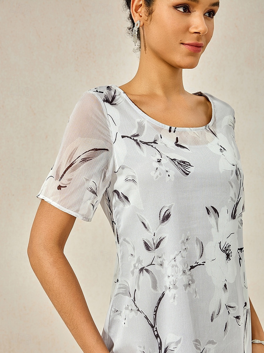 Women's Elegant Chiffon Dress Floral Mesh Print Crew Neck Midi Dress Daily Vacation Short Sleeve Summer Spring 2025 - $39.99 –P5