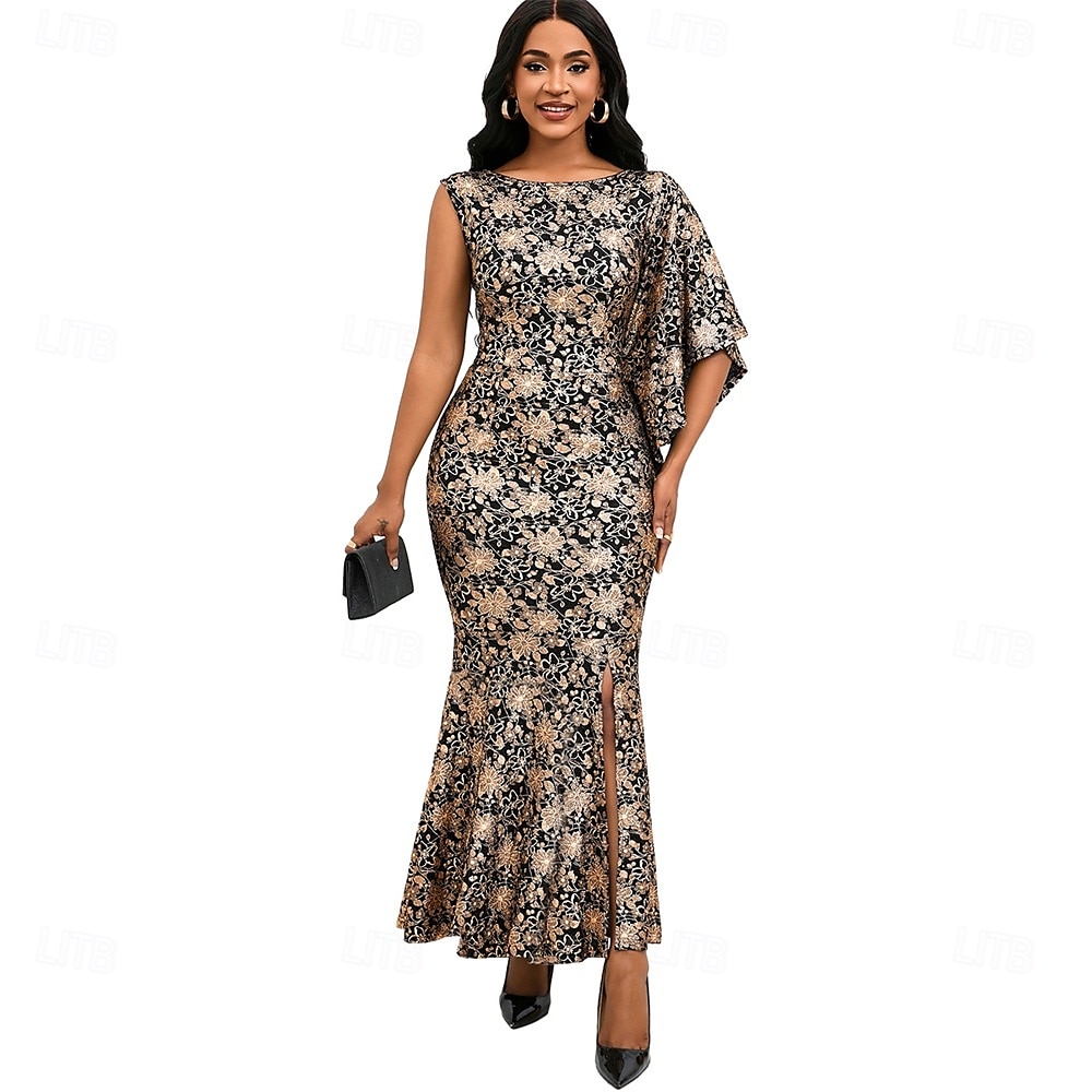 Kleid Mutter der Braut Kleid Elegantes Boot-Ausschnitt Bodenlänges Spitzen Kurzarm mit Pailletten 2025 - $49.99 –P11