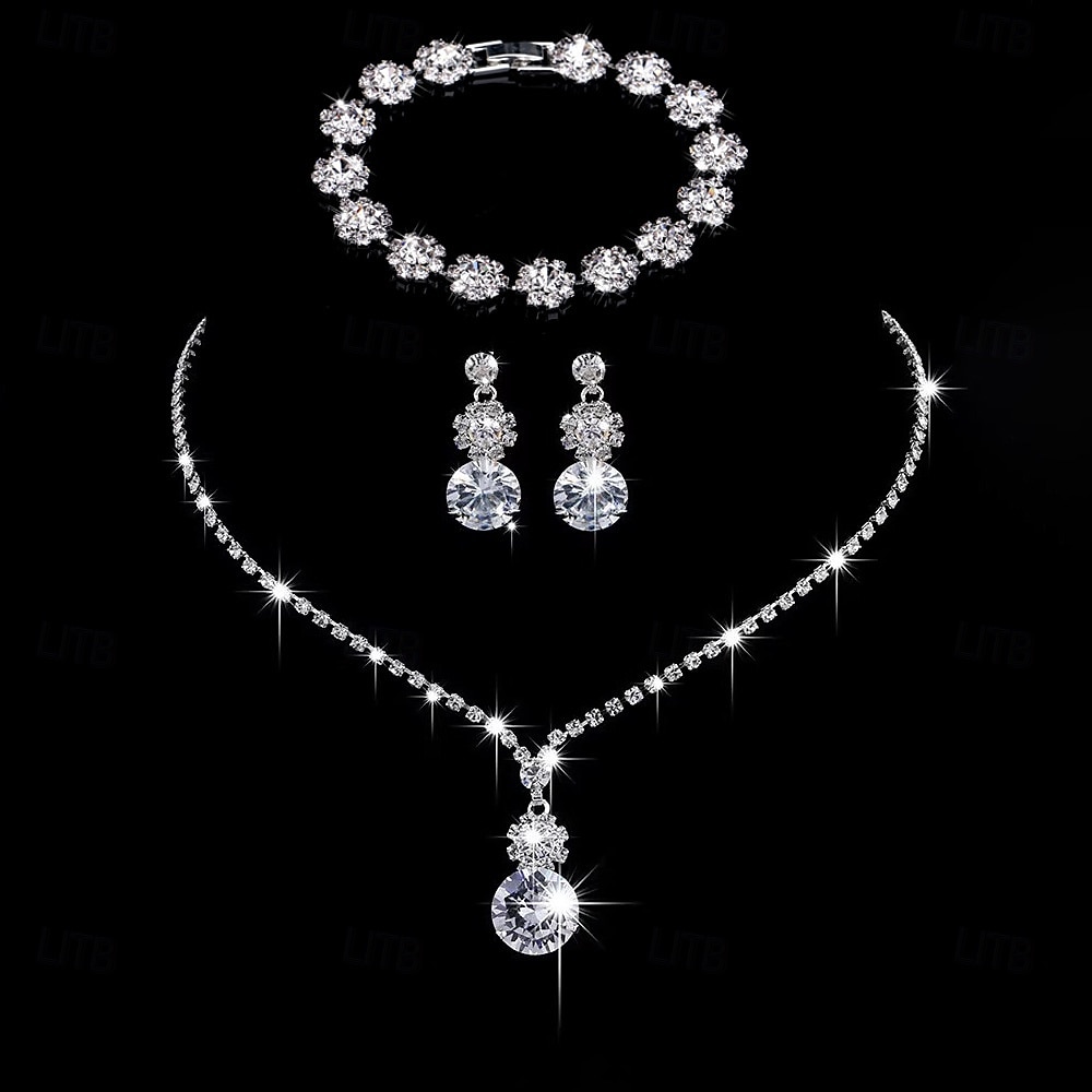 Ensembles de bijoux de mariée 1 ensemble de boucles d'oreilles en zircon et strass, collier pour femmes, ensemble de bijoux élégant et doux pour fête de mariage de 2025 ? $32.99 –P1